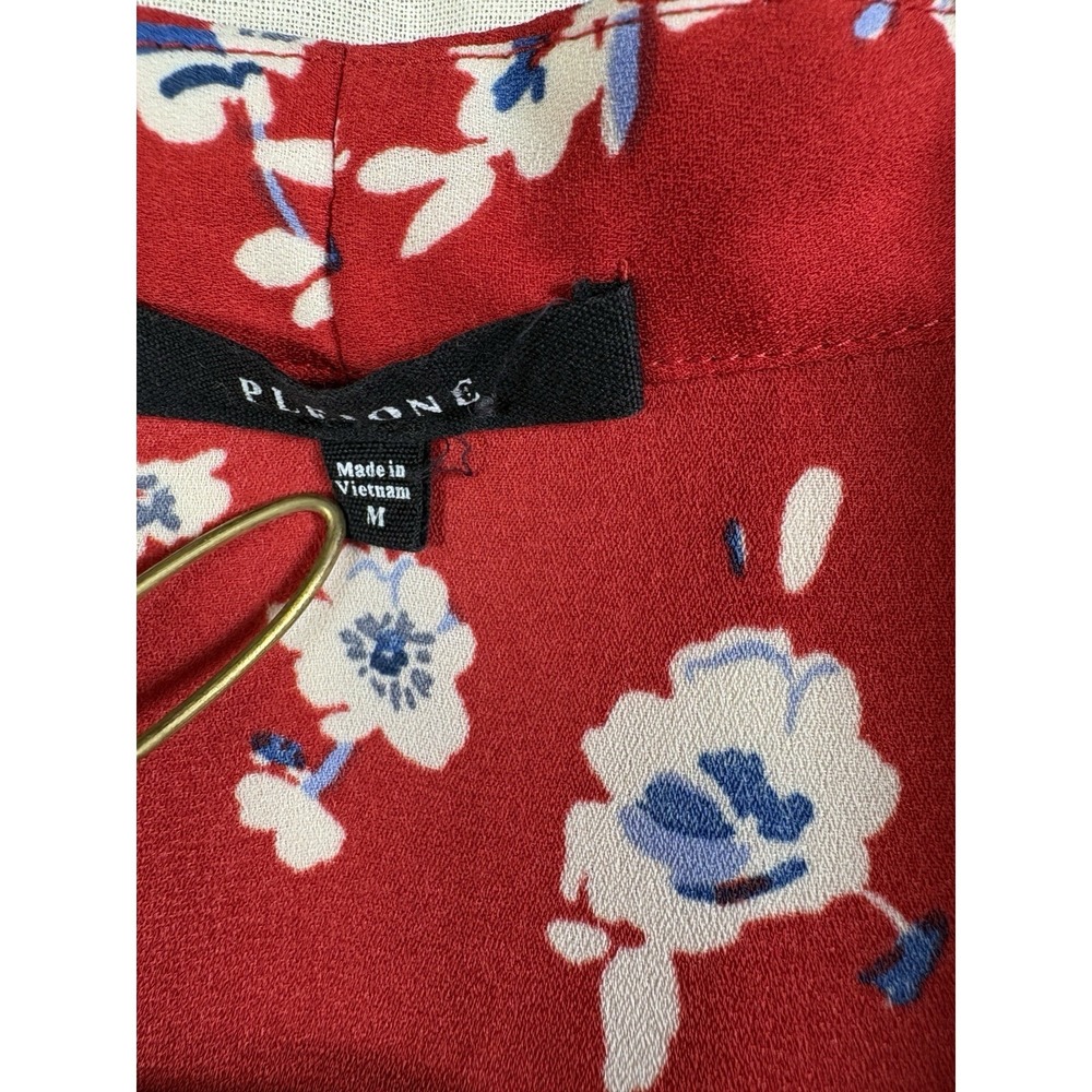 Pleione Top Women Sz M Red Multicolor Floral Casual Career Shirt Cap Sleeve READ - Picture 9 of 10